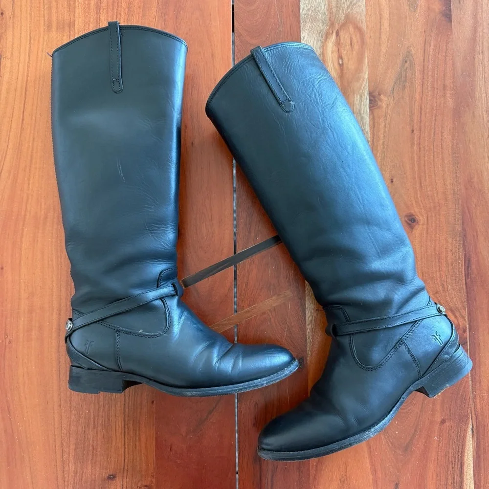 Frye Black Leather Knee-High Riding Boots